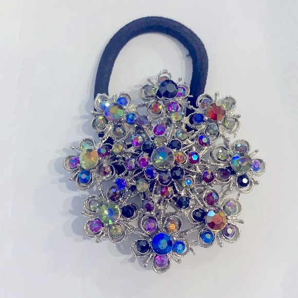 Ponytail Holder Brooch Rainbow Rhinestones 2 In 1 Snowflake - Picture 3 of 3